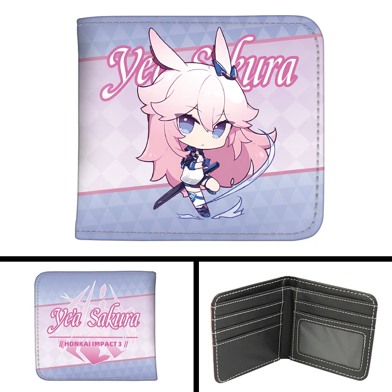 Game Honkai Impact 3 Elysia Seele Kiana Kaslana Fu Hua Cosplay Coin Purse PU Folding Wallet Card Holdr Billfold Student Gift