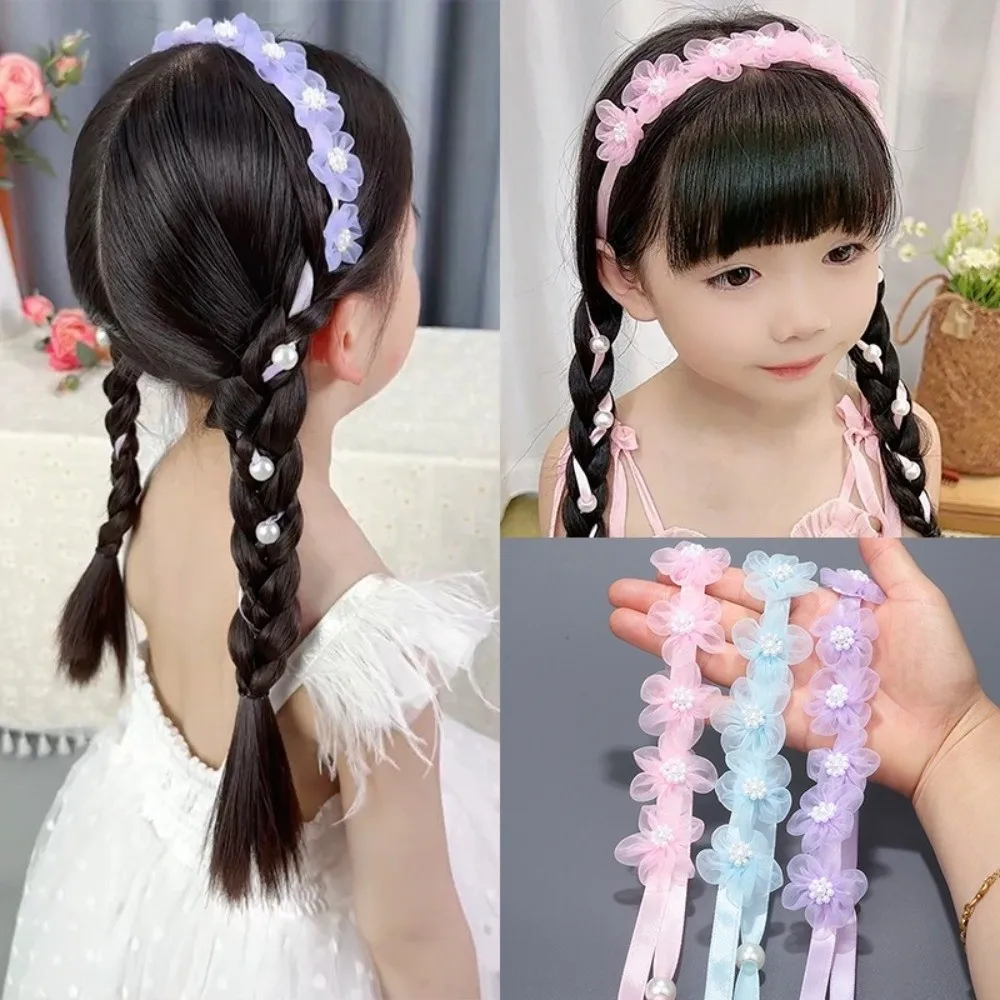 

Детский венок из искусственного жемчуга и цветов ручной работы, модный аксессуар для девочек