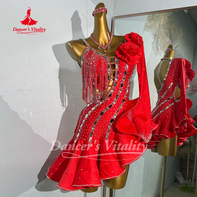 Vestido de baile latino personalizado para mujer, trajes profesionales de actuación de Rumba Chacha Tango, vestidos latinos para adultos y niños