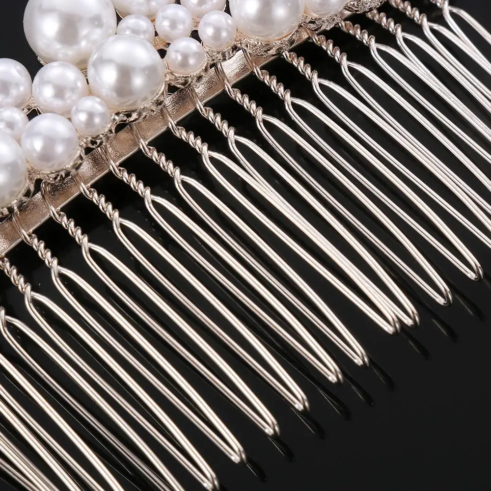 Women Pearl Hair Combs Wedding Hair Accessories Hair Pin Rhinestone Tiara Bridal Clips Bride Hair Jewelry