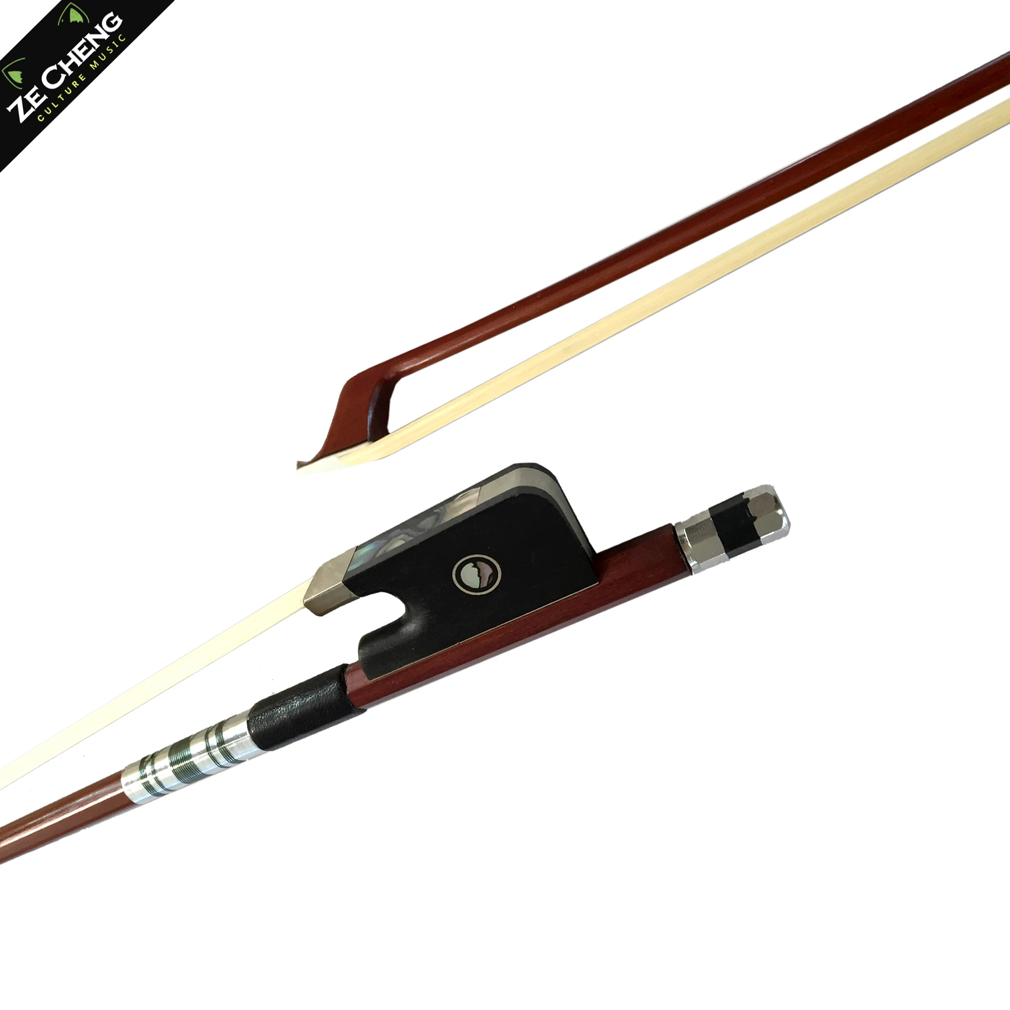Professional Brazilwood Cello Bow 4/4, Ebony Frog with Colorful Shell, White Horsehair, High Grade Exquisite
