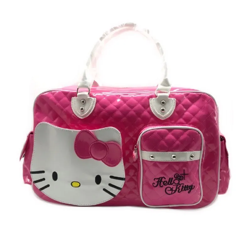 Kawaii Sanrios Hello Kitty Anime High Capacity Handbag Messenger Bag Pu Bright Surface Travel Bag Girls Fashion Travel Bag New