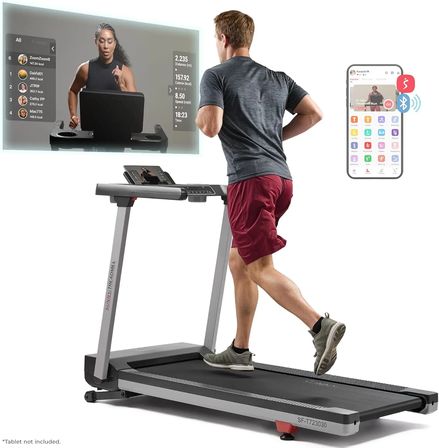 

Sunny Health & Fitness Fully Assembled OneClick-Fold 20" Smart Treadmill with Auto Incline & SunnyFit App