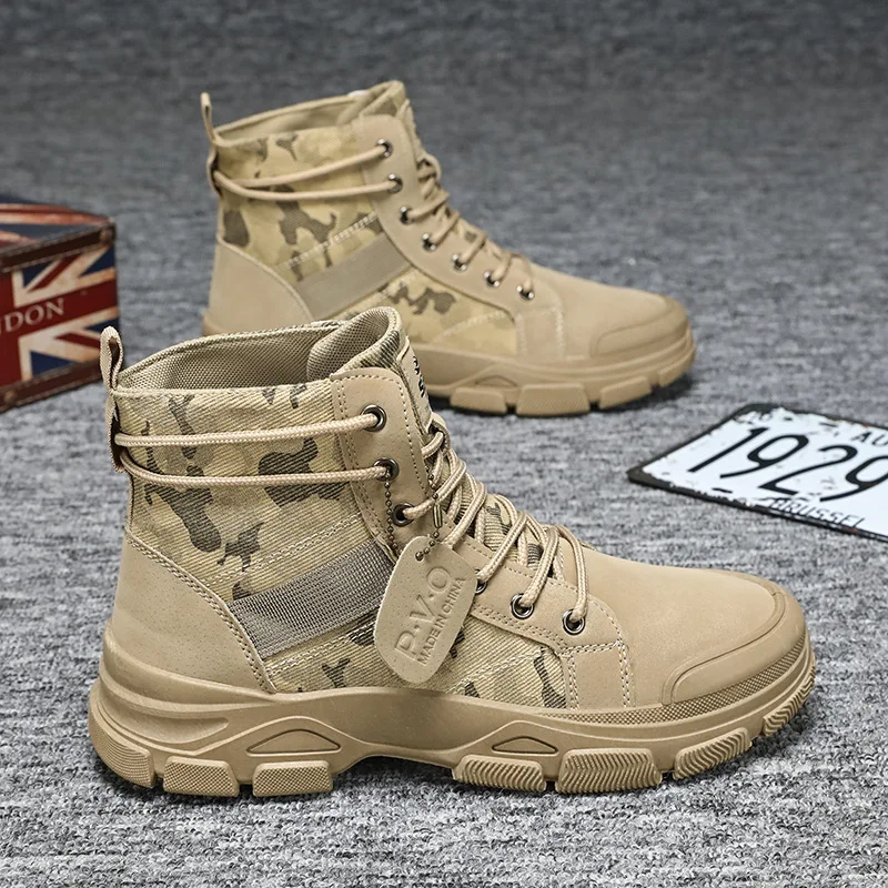 Mens Autumn Camouflage High Top Boots Outdoor Work Boot Luxury Brands Casual Sneakers British Style Thick Sole Shoes Desert Boot image 3