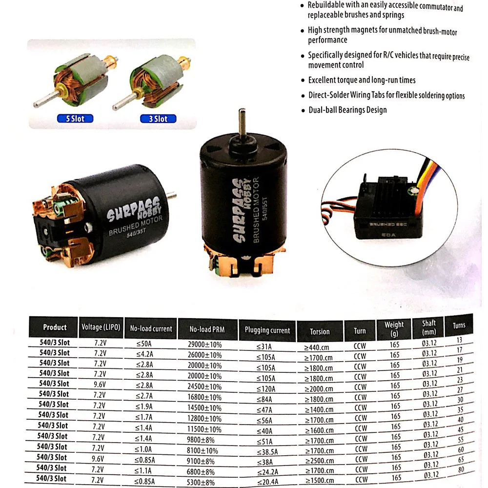 Surpass Hobby 540 80T 13T 17T 21T 27T 35T 45T 55T Brushed Motor for 1/10 RC Crawler Car Axial SCX10 90046 Traxxas TRX-4 Boat