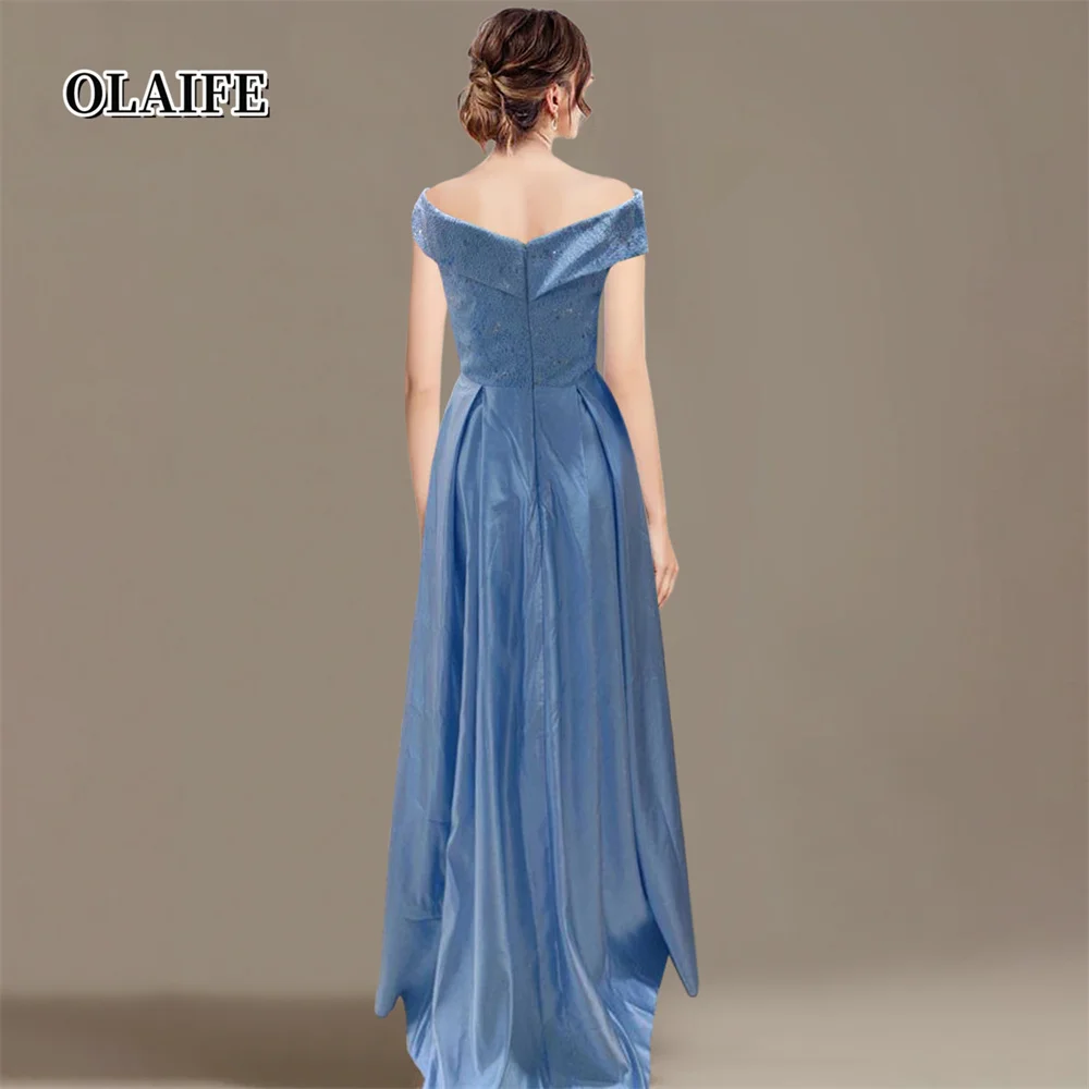 A-Line Princess Off The Shoulder Asymmetrical Lace Mother Of The Bride Dresses With Ruffles שמלה סקסית לארוע לערב אמא של כלה