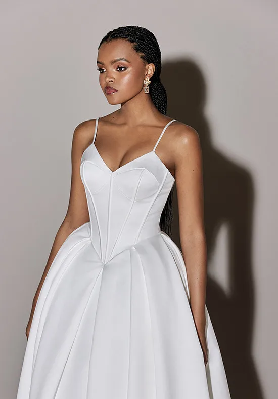 Robe de Mariée Trapèze en Satin Drapé avec Traîne à lèvent, Élégante, Simple, pour les Patients Spaghetti