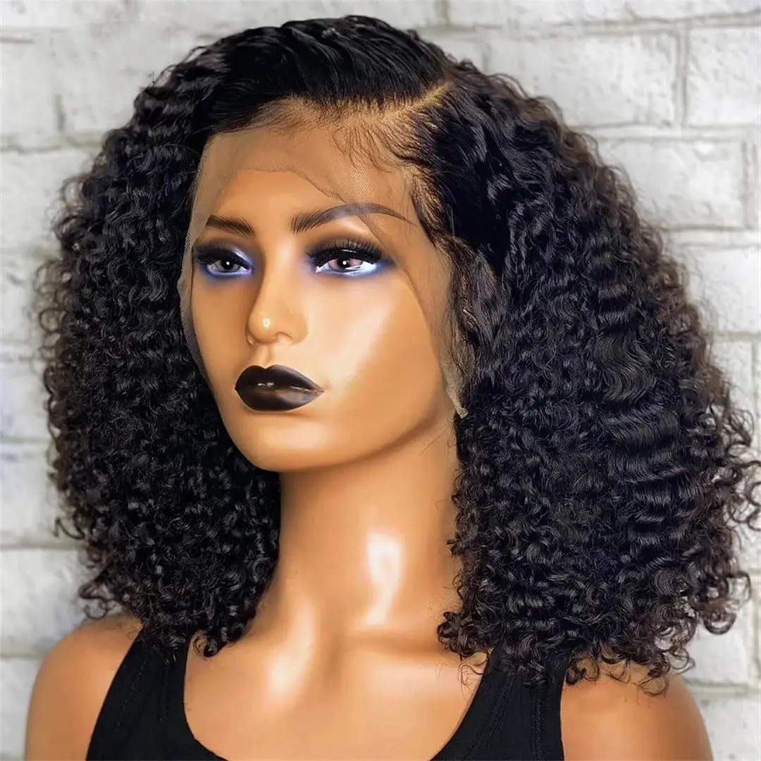 

Kinky Curly Wig Short Bob Human Hair Wigs 4X4 13X4 Black Lace Frontal Wig Brazilian Curly Human Hair Wig For Women Pre Plucked