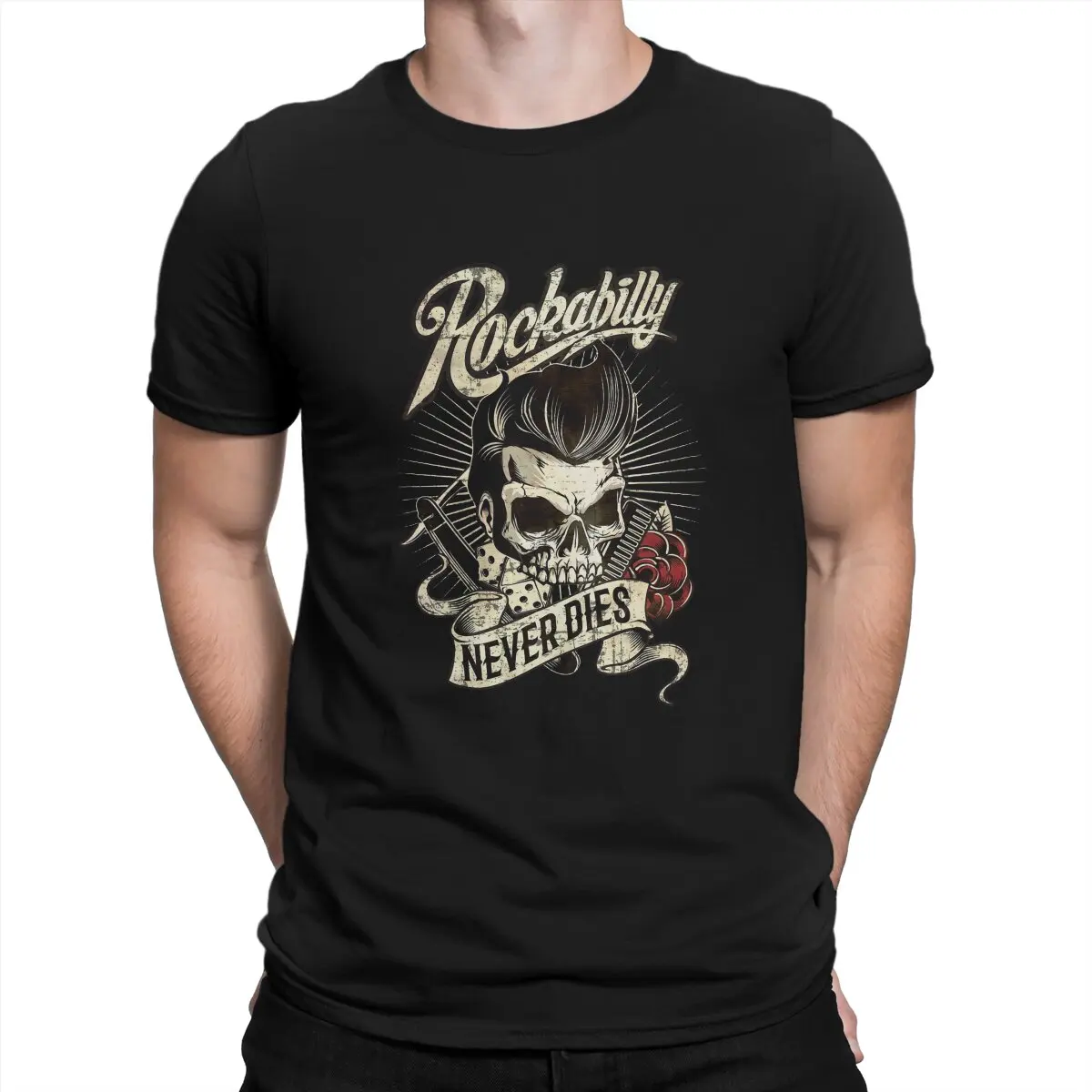

Rockabilly Vintage Rock And Roll Music Never Dies Tshirt Graphic Men Tops Vintage Grunge Summer Clothes Fibre Harajuku T Shirt