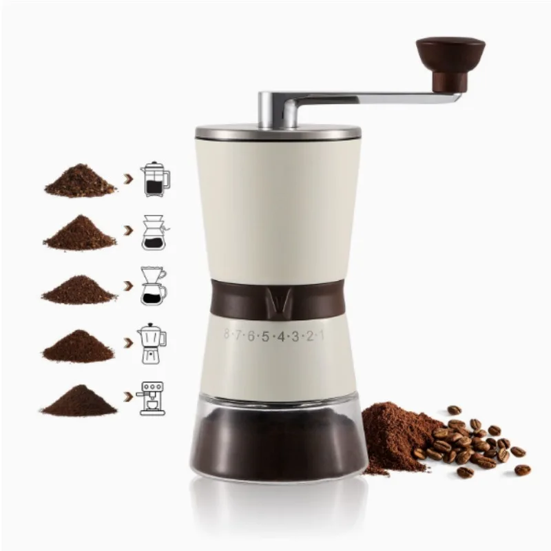 ワンタッチ手動式コーヒーミル、家庭用大容量調整可能グラインダー