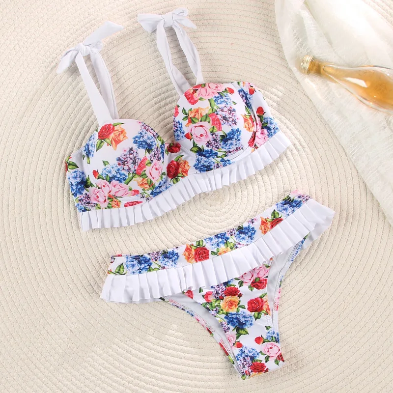 Miyouj New Printed Bikinis Bandage Bathsuit 2024 Push Up Swimwear Summer New Bathwear Low Waist Biquinis High Cut Two Piece Suit