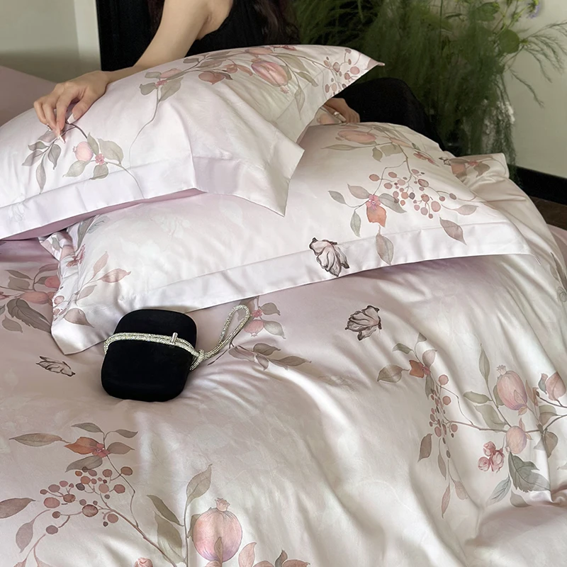 Flower Digital Printing Cotton Bedding Set Duvet Cover Linen Fitted Sheet Pillowcases Home Textile