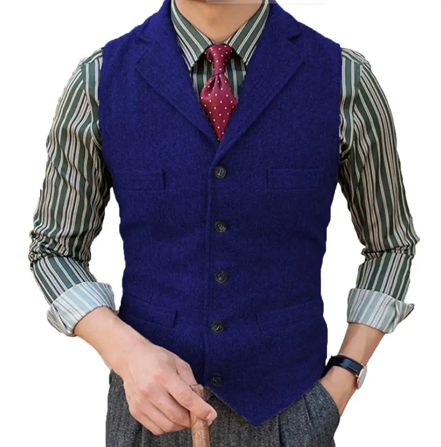 

Vest For Men Lapel Herringbone Wool Single Breasted Casual Formal Business Vest Groomman For Wedding