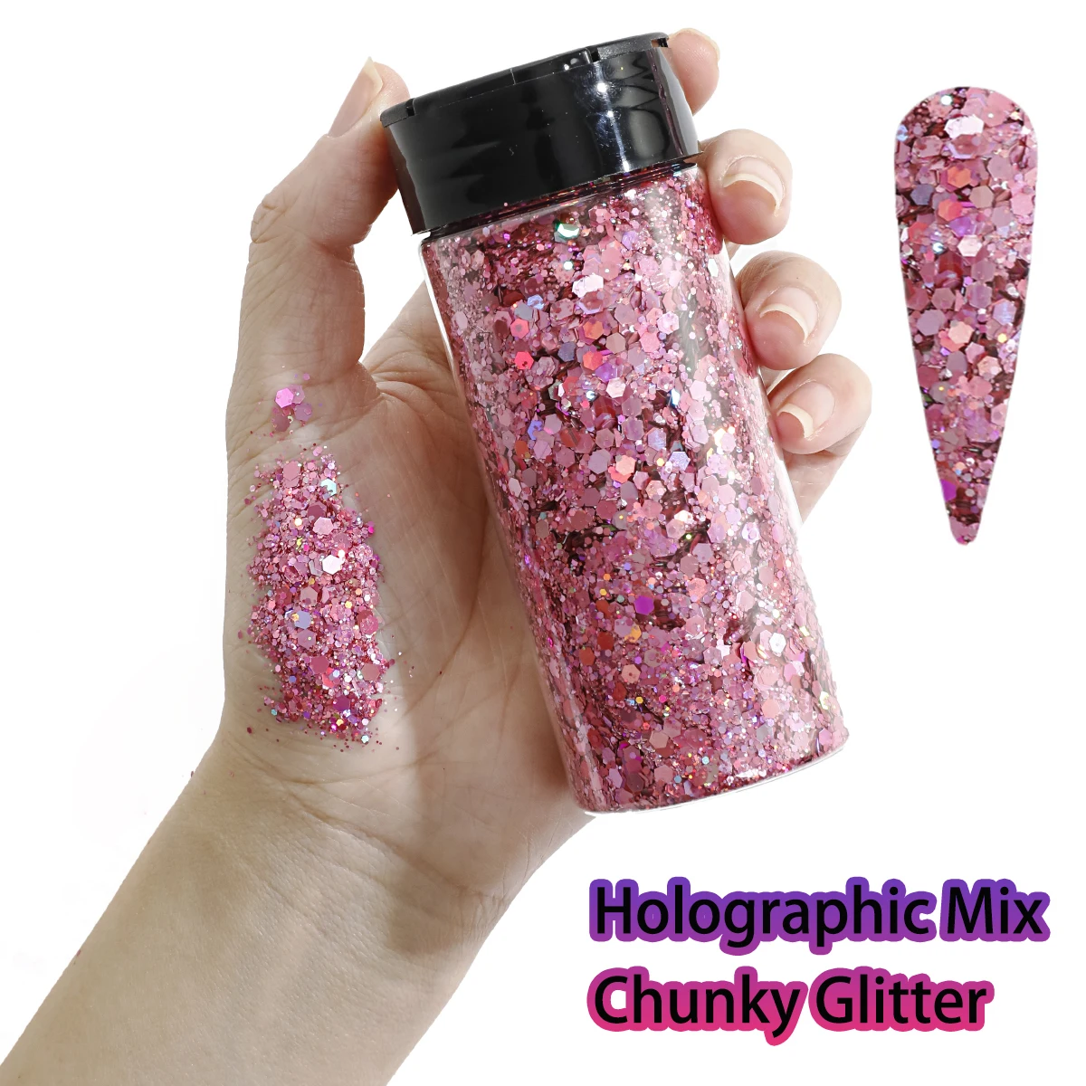1 Flasche holografischer klobiger Glitzer, 80 g, Bastel-Glitzerpulver, gemischte, klobige, feine, schillernde Nagel-Pailletten für Nägel, Festival-Dekoration – Detail 7