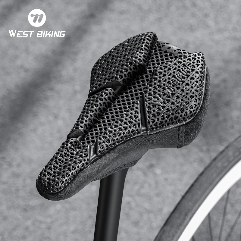 WEST BIKING Bicycle Saddle Cover 3D Printed Anti-shock Non-slip Cycling Seat Hollow Breathable Bike Cushion Cover Accessories