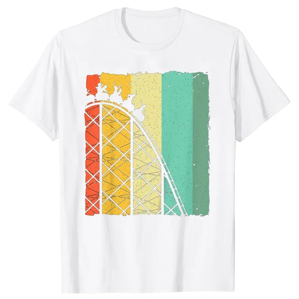 Summer harajuku custom Cute Vintage Roller Coaster Design Men Amusement Park Tee Tops Round Neck Short-Sleeve Fashion Clothing