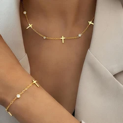 Aomogo Stainless Steel Bracelet Necklace Set Korean-Style Vintage Cross Chain Exquisite Women's Bracelet Jewelry Gift
