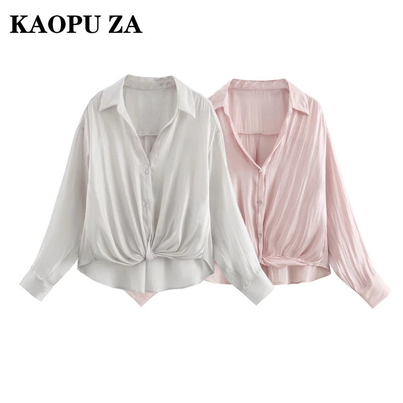 

KAOPU ZA 2024 New Spring Women's Fashion Long Sleeve Satin Blouse Ladies Printed Bow Collar Shirt Chic Silk Top