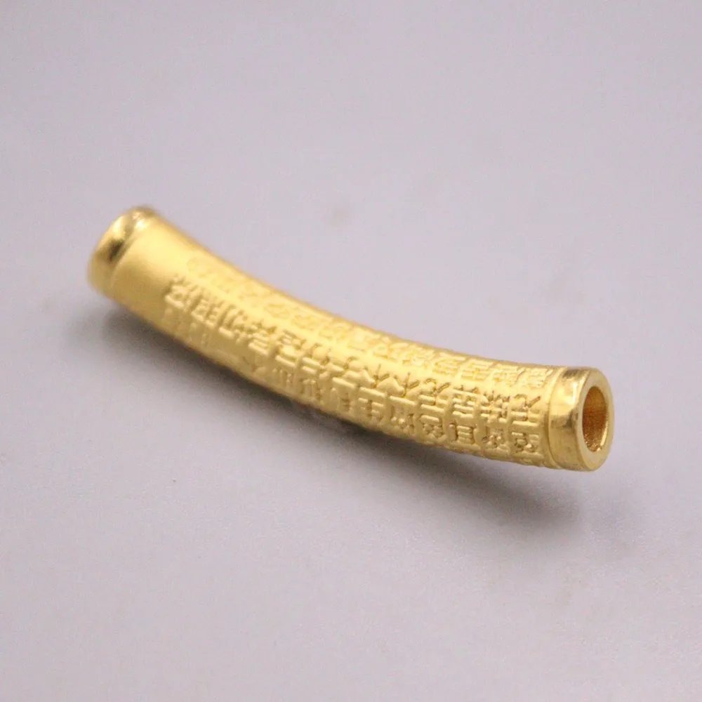 1PCS Real Pure 999 24K Yellow Gold Men Women Lucky Character Sutra Bend Tube Pendant 2.67g