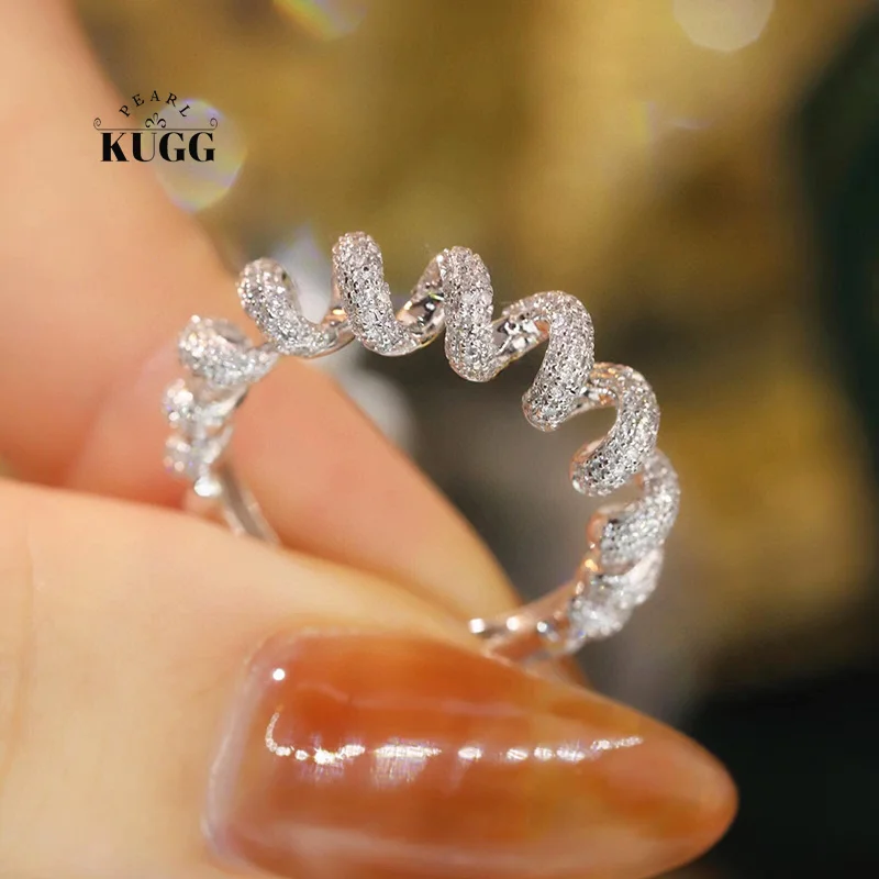 KUGG 100% 18K White Gold Rings Fashion Spring Shape 0.55carat Real Natural Diamond Engagement Ring for Women Wedding Jewelry