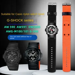 Canvas Strap For Casio G-SHOCK AW-591/590 AWG-M100 G-7700 Men Sport Waterproof 16mm Replacement Bracelet Band Watch Accessories