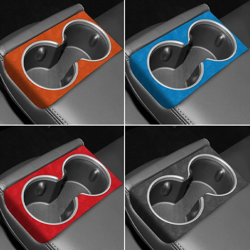 Top Suede For Tesla Model 3 (2023- ) Auto Center Armrest Cup Holder Cover Trim Insert Sticker Car Interior Tuning Accessories