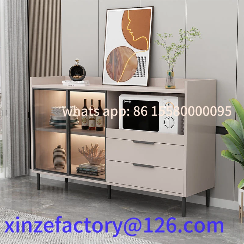 

Customizable Cream Wind Solid Wood Side Cabinet Kitchen Microwave Oven Storage Cabinet