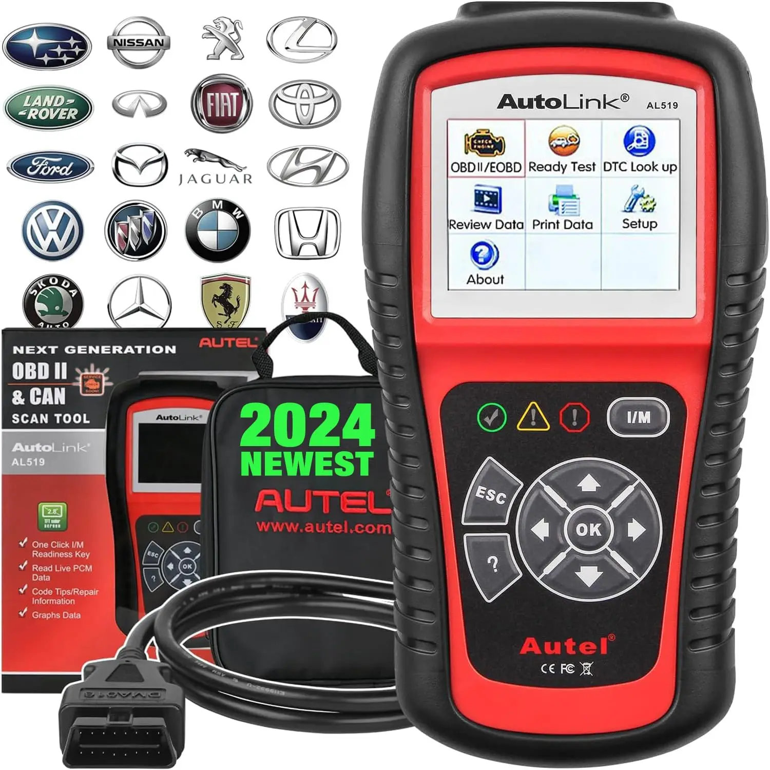 Autel AL519 OBD2 Scanner, 2024 Newest Professional Mechanic OBDII & CAN Car Diagnostic Code Reader Tool for Check Engine Light