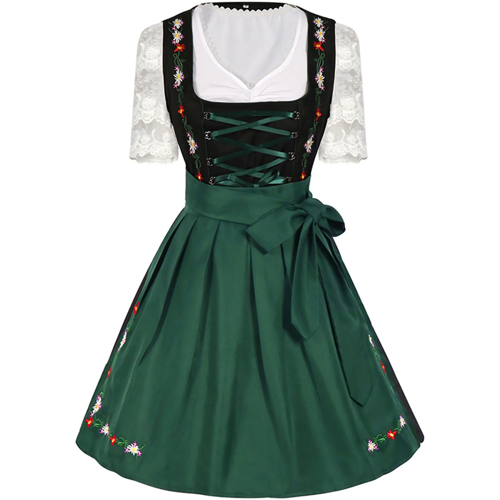 Halloween Christmas Ladies'S Oktoberfest Beer German Bavarian Dress Square Neck Apron Cosplay Costume Party Dresses For Women