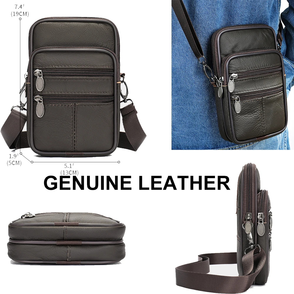 WESTAL-Bolso de hombro pequeño de cuero genuino para hombre, bandolera de cuero negro para teléfono, 3013