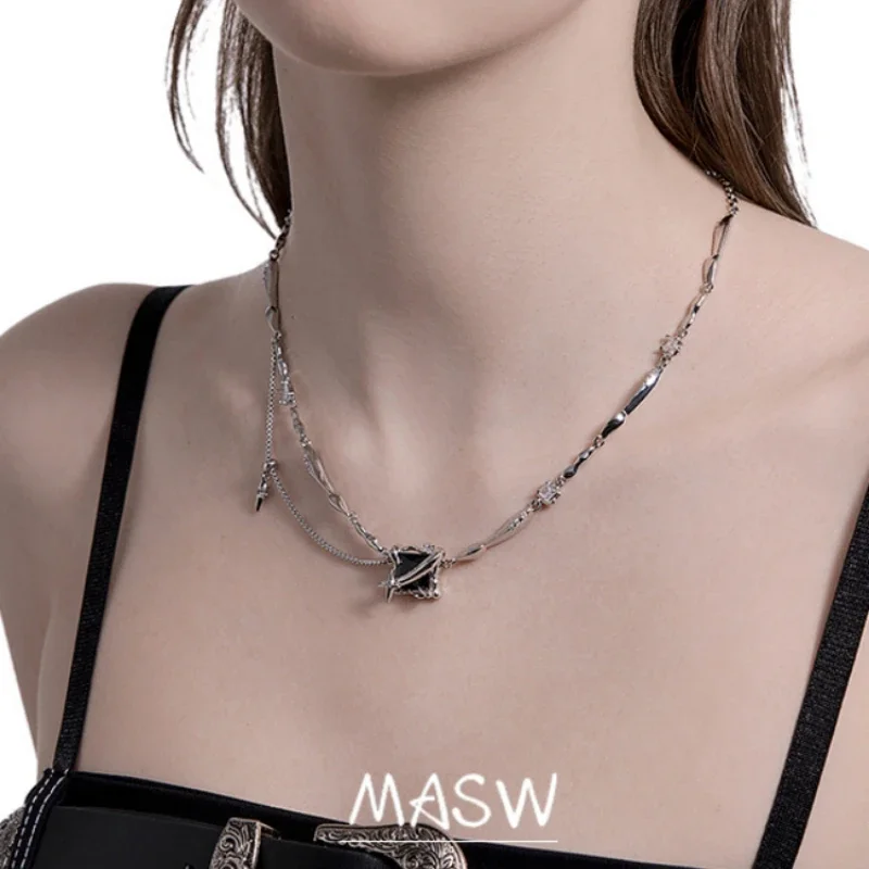 

MASW Original Design Cool Star Necklace Senior Sense Modern Jewelry High Quality Brass Glass Necklalce For Women Gilr Gift