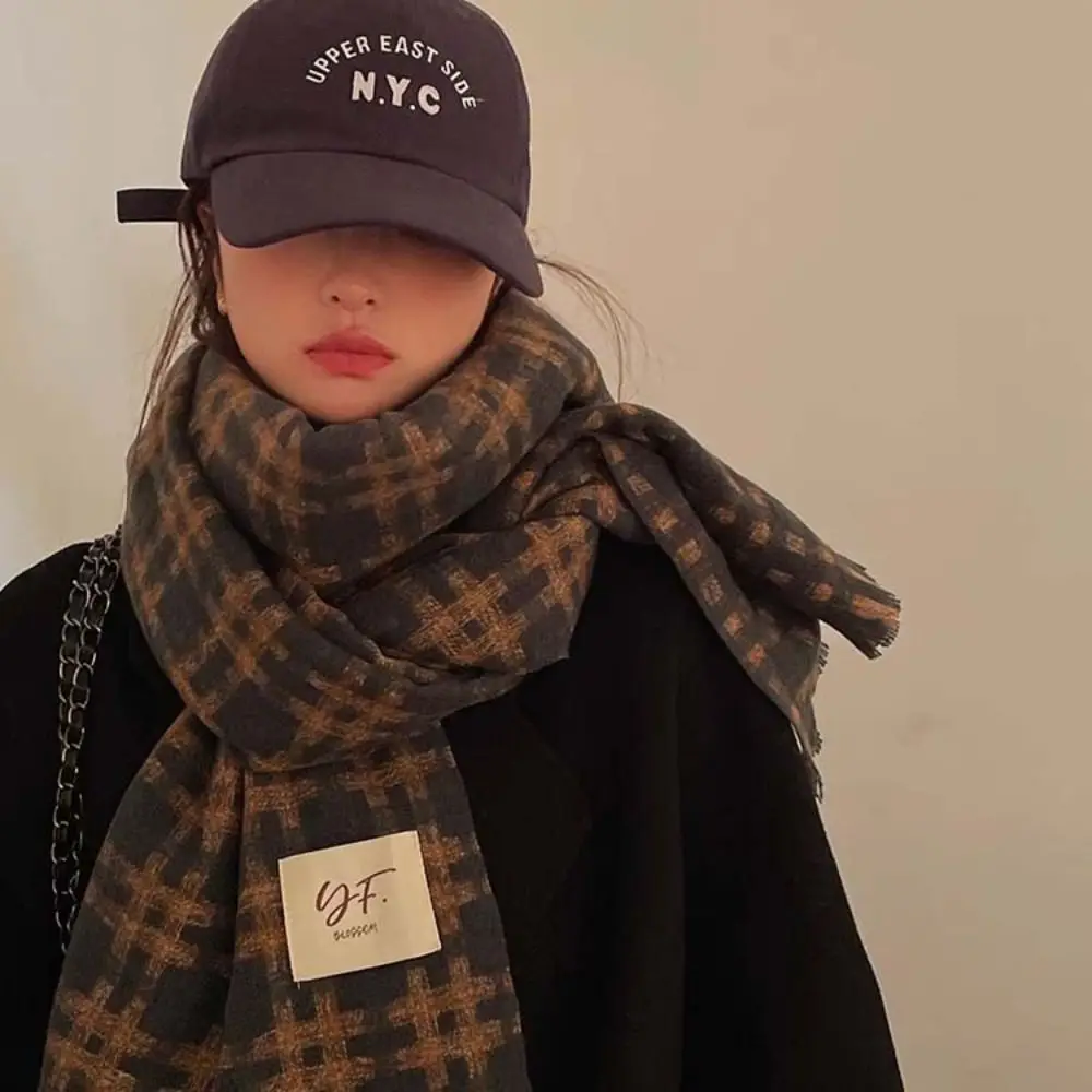 

Plush Plaid Wool Scarf Cashmere Shawl Wool Scarves Winter Cashmere Scarves Korean Style Scarves Solid Color Cape Wraps Student