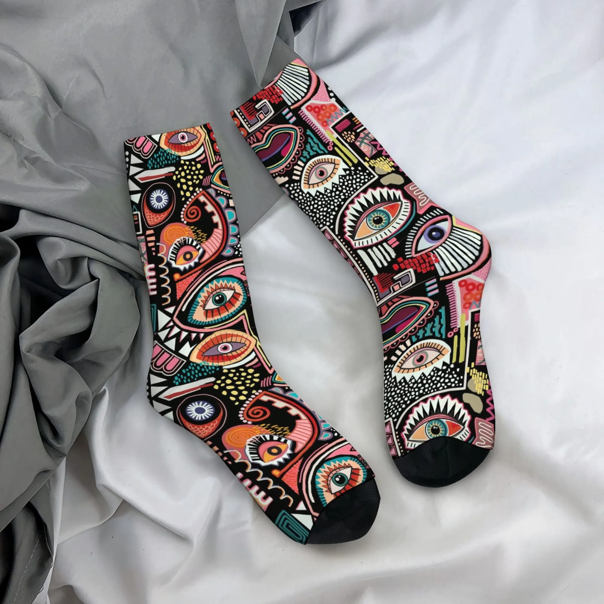 Abstract Art Eye Socks Bohemian Style Vintage Fashion Men's Socks Novelty Funny Hip-Hop Socks Breathable Non-Slip Sports Socks