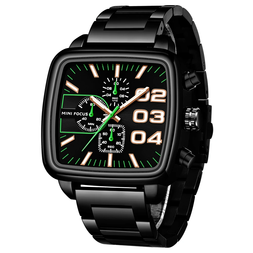 MINIFOCUS Men’s Chronograph Watch Luminous Waterproof Quartz Watch Stainless Steel Strap Multifunctional Business Wristwatch