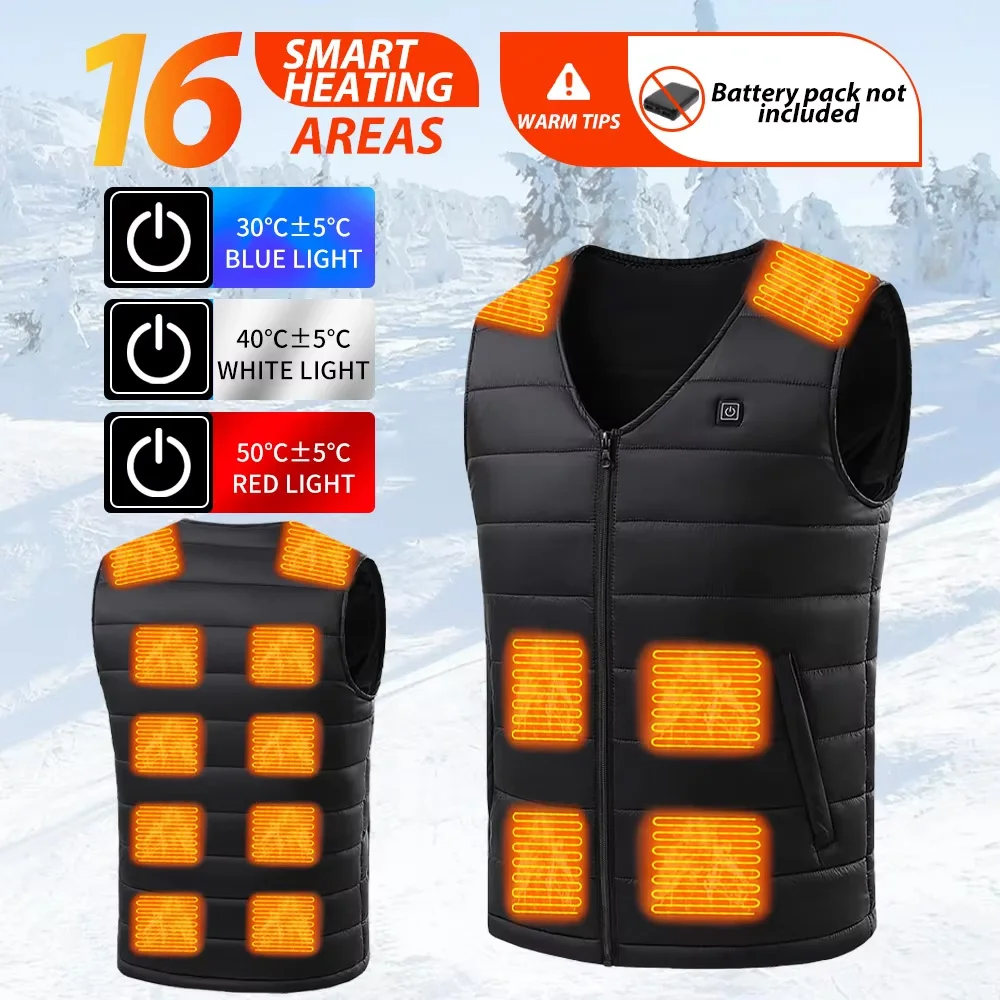 

16 Areas Heated Vest V Neck for Men Women USB Electric Heated Jacket Winter Smart Constant Temperature Heating Vest Warmer Coat