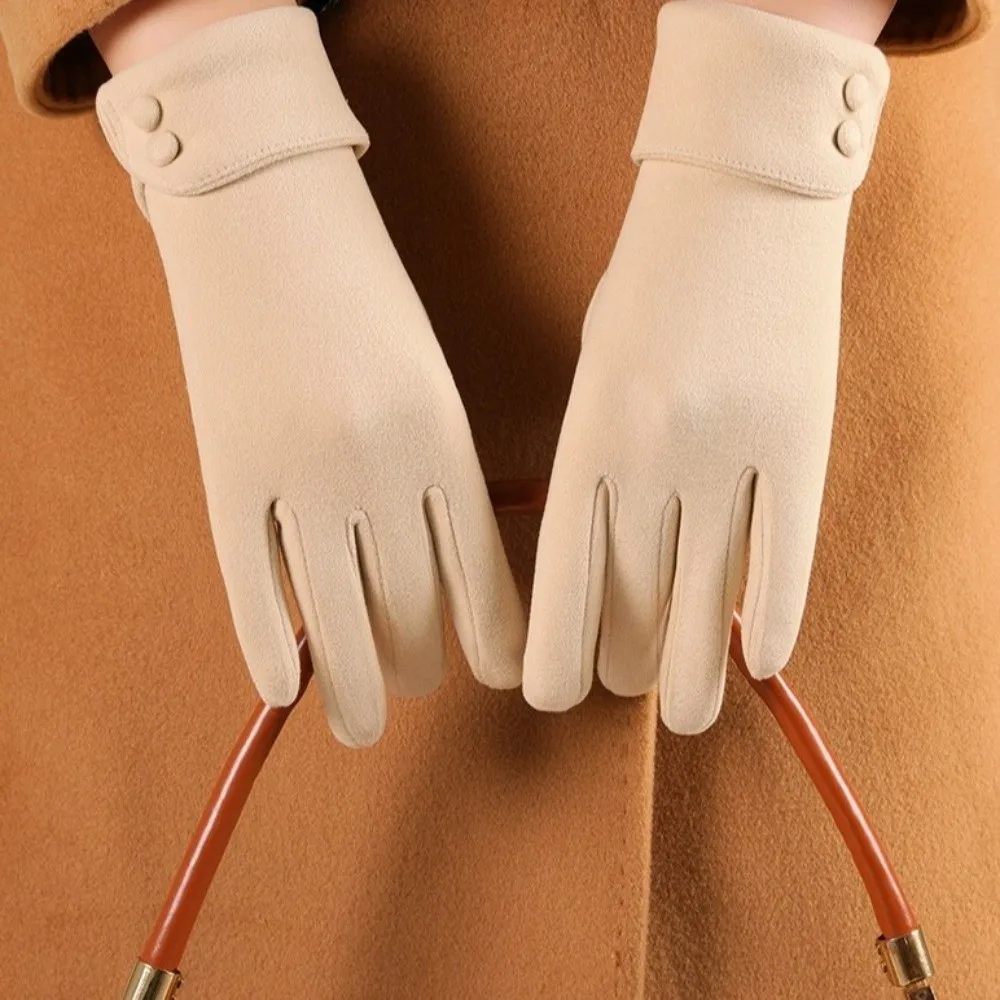 Fashion Button Winter Gloves Touchscreen Full Finger Women Gloves Fleece Anti Cold Cycling Mittens Driving