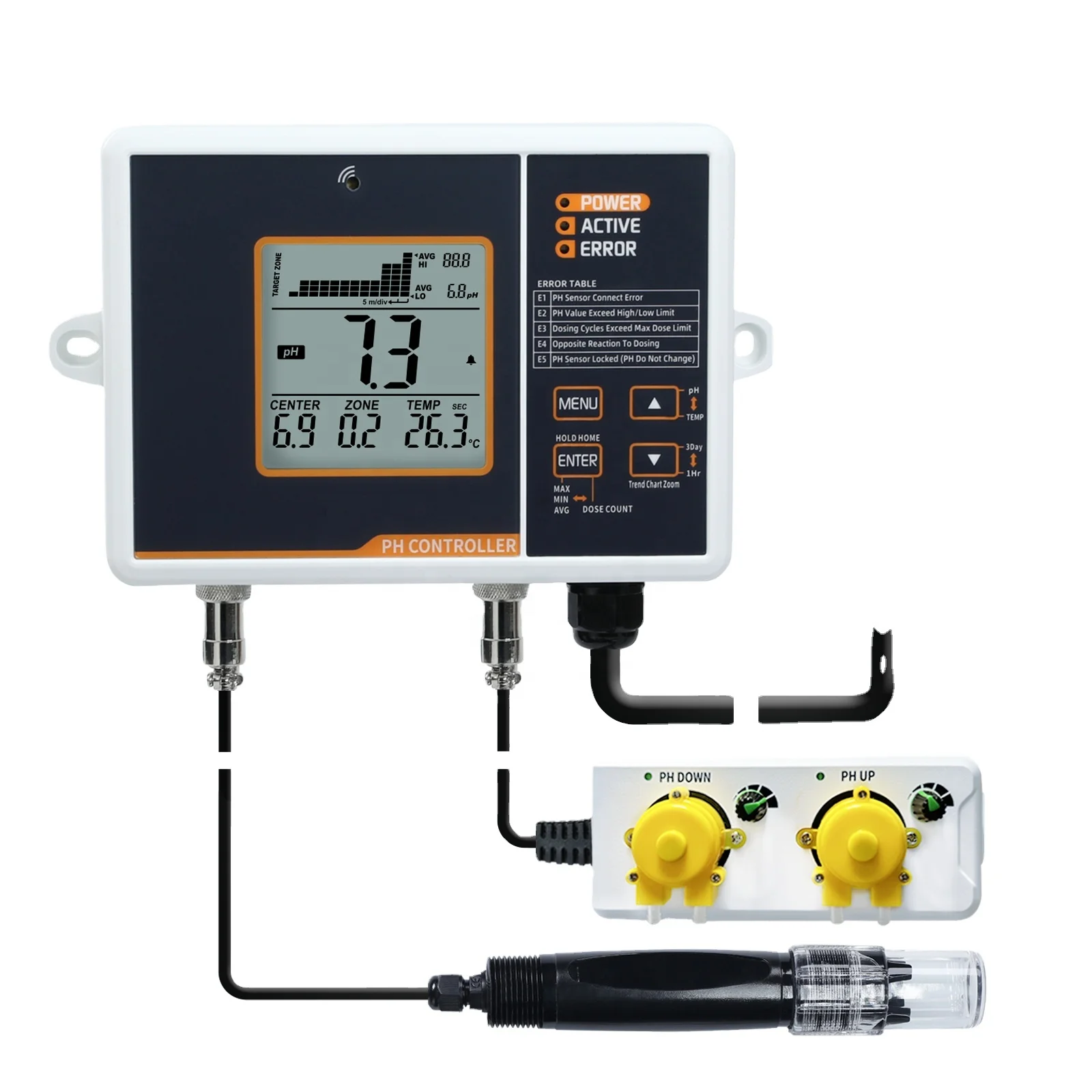 Digital pH Controller with Simultaneous Dispensing of pH up and Down, 2-Point Automatic Calibration for Aquarium Hydroponic(OEM)