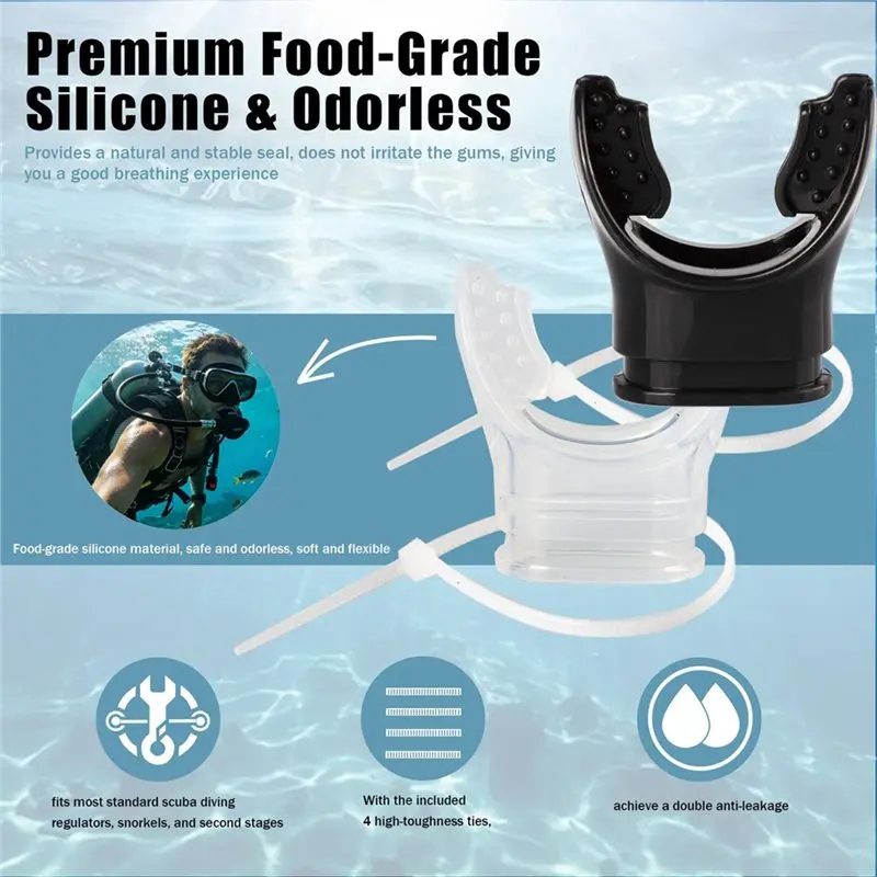 【New User-Coupon!】Regulator Replacement With 4 Ties, Soft Silicone Scuba Diving Mouthpiece 4-Pack Snorkel