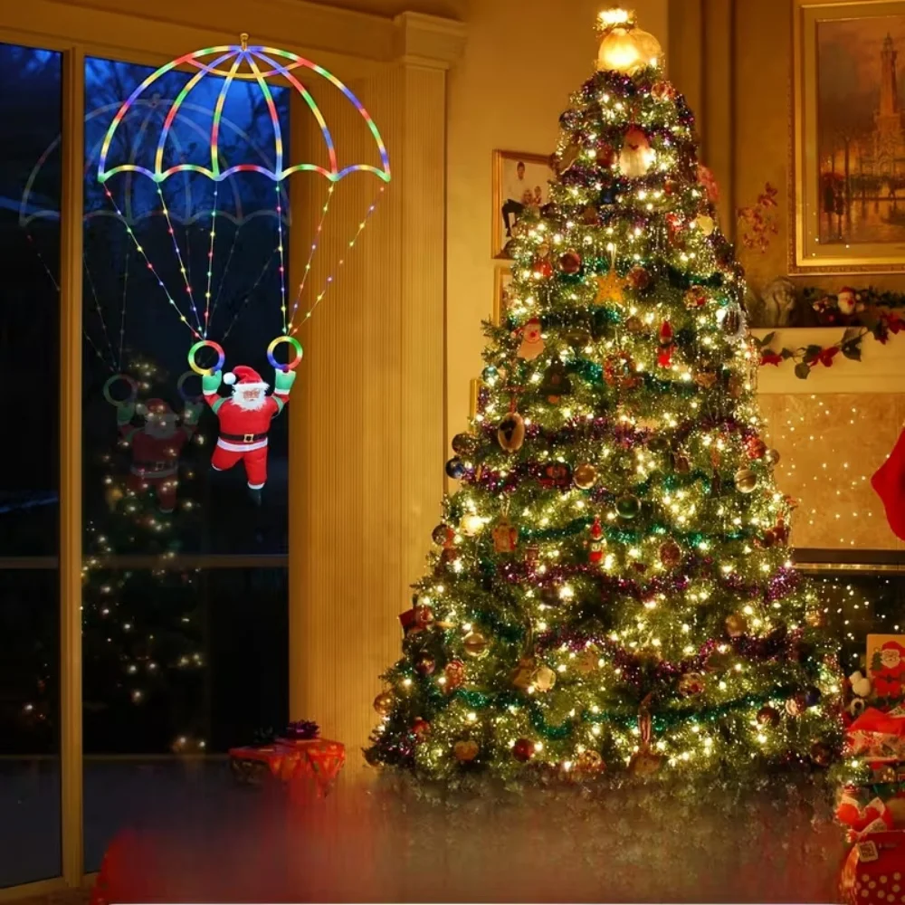 Creative Santa Claus Parachuting LED Hanging Light Christmas Lamp USB Powered for Indoor Outdoor Bedroom Holiday Gift Decoration