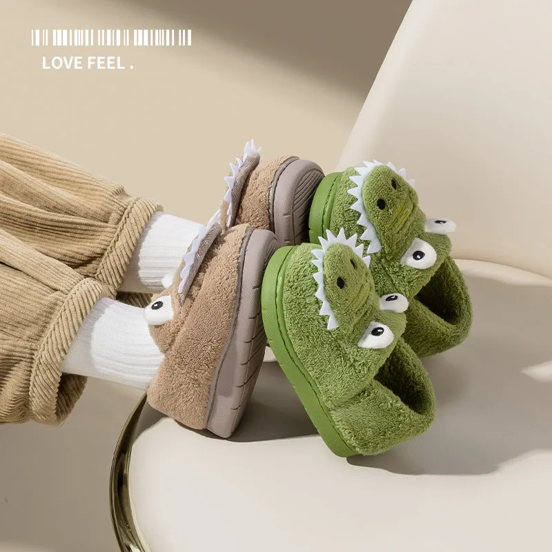 Non-slip Children Home Slippers Baby Warm Cotton Indoor Shoes 2022 Winter Cartoon Dinosaur Kids Slippers Boys Girls Flops Soft