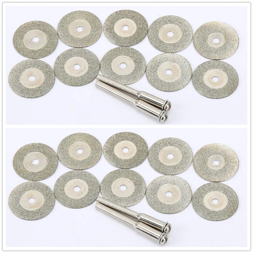 

12/24pcs Diamond Discs + Arbor Shaft Set 20mm Thin Grinding Slice MINI Cutoff Wheel Refine jewelry making Craft Rotary Tools