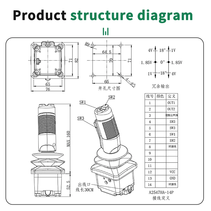 Manette de Jeu à Bascule pour Machines Industrielles, Protection IP65, Rotative, Résistante à 360 °