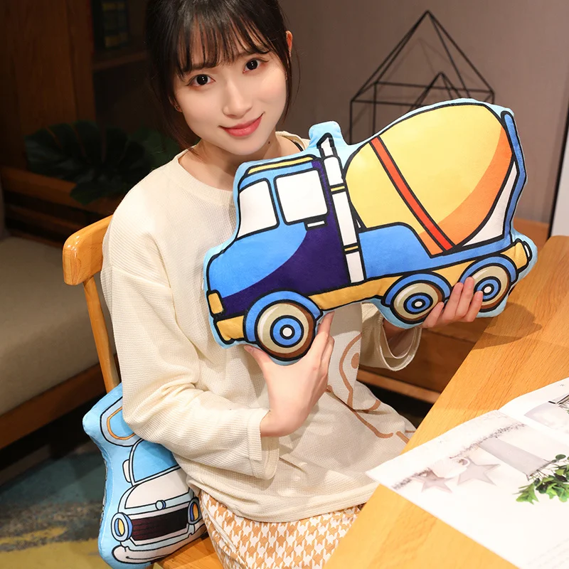 Cartoon Vehicles Plushies Car Fire Truck Excavator Motor Plane Plush Toys Stuffed Doll Pillows Cushion Gifts for Kids Home Decor