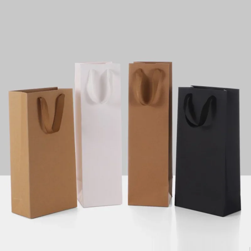 1pc superior quality Kraft Paper Red Wine Hand Bag Wine Drinks Packing Bag Storage Bag Paper  Bag Wine Bottle Packaging Bags