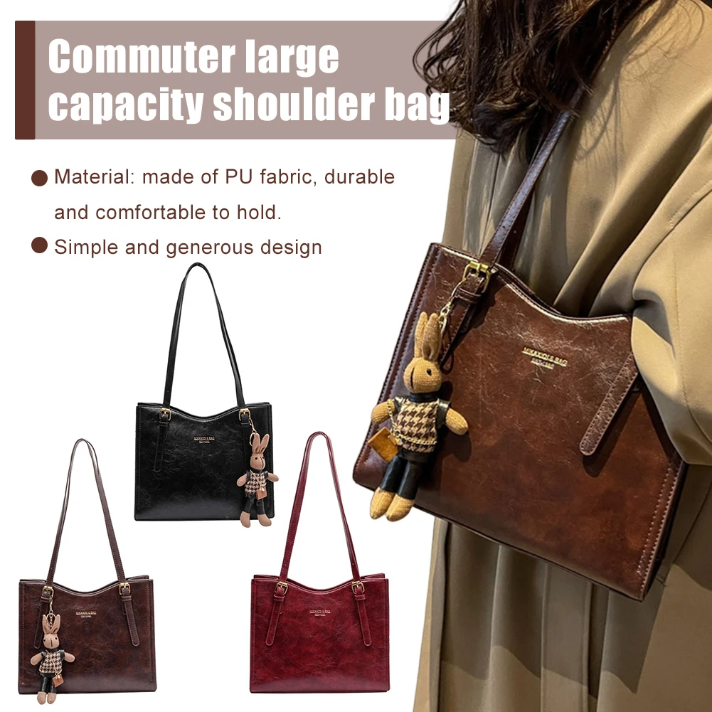 

New Women Vintage Shoulder Bag with Pendant Retro Tote Handbag Large Capacity Slouchy Tote Purse Ladies Travel Handbag