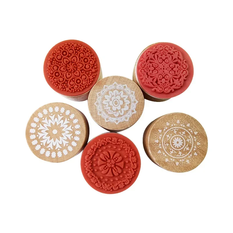 1pcs/lot Vintage Floral Flower Pattern Round Wooden Rubber Stamps DIY gifts for handmade retail