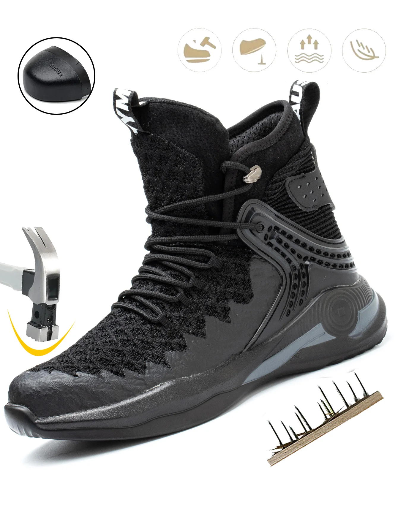 

Men's High-Top Work Boots Safety Smash-Proof Steel Head Puncture-Proof Kevlar Outdoor Men's Safety Shoes