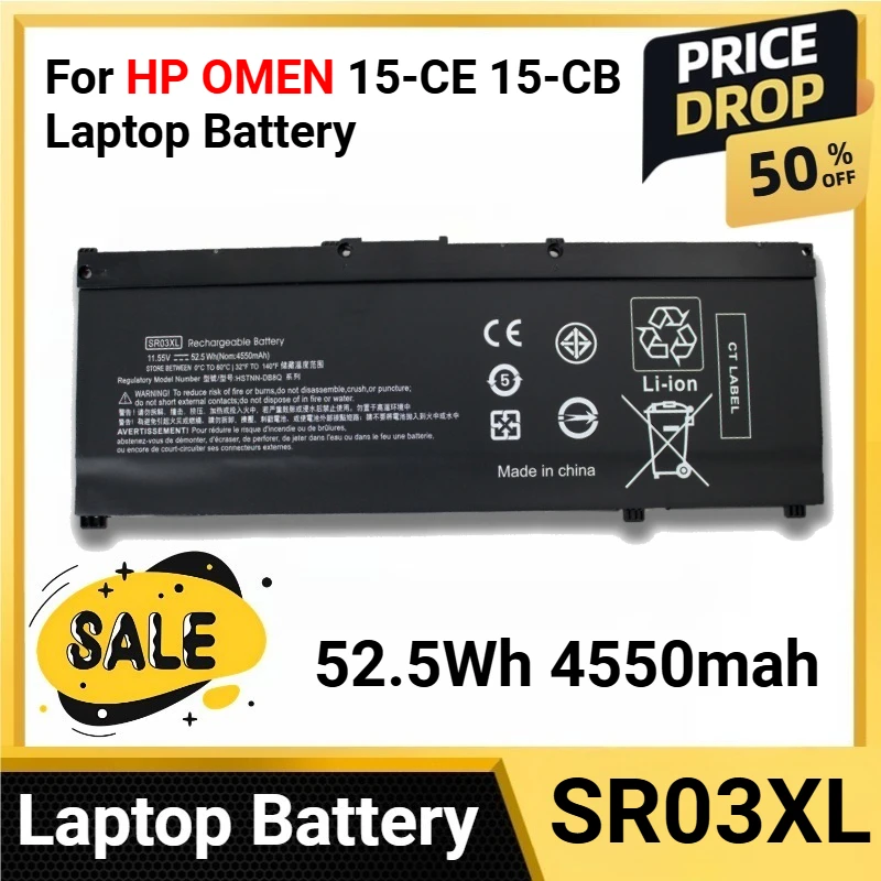 

SR03XL 52.5Wh 4550mah For HP OMEN 15-CE 15-CB Laptop Battery for Pavilion Gaming TPN-Q193 TPN-Q194 TPN-C133 TPN-Q211 series