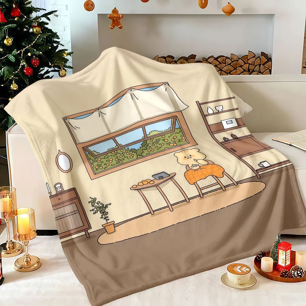 Cute Cozy Cat Window Room Flannel Blanket Soft Fuzzy Plush Warm Throw for Sofa Bed Couch Home Decor Gifts