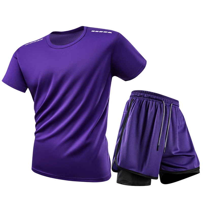 

Комплекты футболок и спортивных костюмов с отражающими элементами для тренировок в зале, велоспорта, бега, мужской спортивный костюм, быстросохнущий комплект для фитнеса из двух предметов